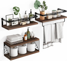 3 1 Tier Wall Mounted Bathroom Shelves over Toilet, Rustic Wood Floating Shelves