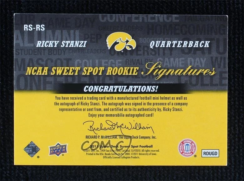2011 Upper Deck Sweet Spot Rookie Signatures /599 Ricky Stanzi #RS-RS Auto RC - Image 2 of 2