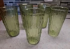 Vtg -Anchor Hocking 70s Avocado Green Pagoda Textured Drinking Glasses -set of 5