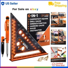 6-in-1 Aluminum Carpenter Square Multi-Purpose Tool Includes Pencil for Woodw...