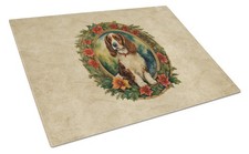 Welsh Springer Spaniel Christmas Flowers Glass Cutting Board DAC2442LCB