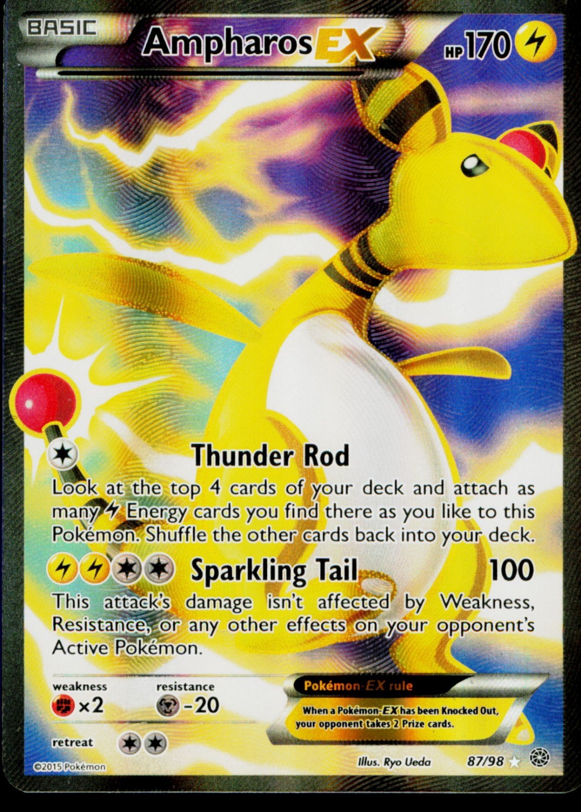 Ampharos EX 87 Full Art - Holo 87/98 Ultra Rare Pokemon XY - Ancient Origins NM