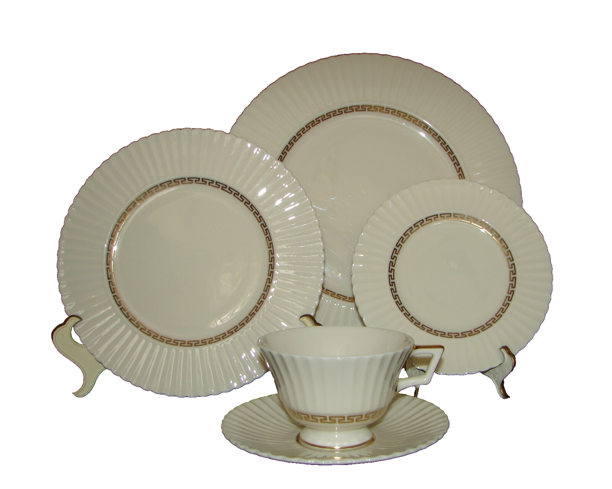 Lenox China Cretan 0-316 Greek Key Gold Trim Porcelain 5-Piece