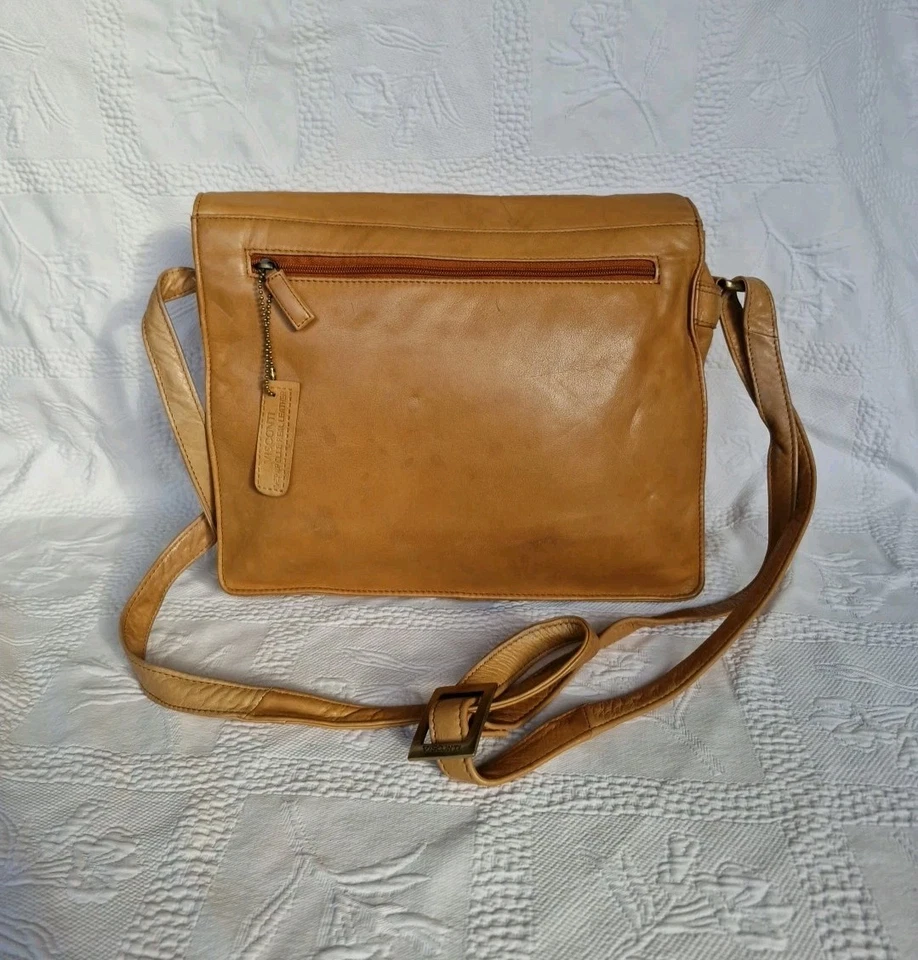 Visconti Leather Messenger Bag Unisex Retro Vintage Shoulder Satchel Tan Brown. - Image 2 of 4