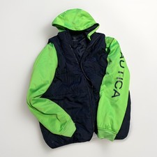 Nautica Boy's/ Youth Puffer Hoodie Winter Coat Jacket Navy/Green Size XL 18/20 