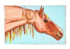 ACEO Original PaintingRed Roan Horse Acrylic Art Card Strawberry Roan Western