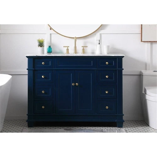 Elegant Decor Wesley 48" Steel and Solid Wood Single Bathroom Vanity Set in Blue - Picture 7 of 8