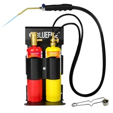 Oxypropane Welding Torch Kit with Flint Lighter & Cylinder Rack for HVAC & Je...