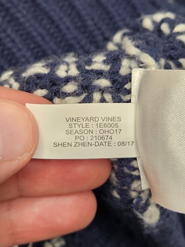 Vineyard Vines Sweater Mens 2XL Navy Wool Blend Nordic Birdseye Nautical 1/4 Zip - Picture 6 of 6