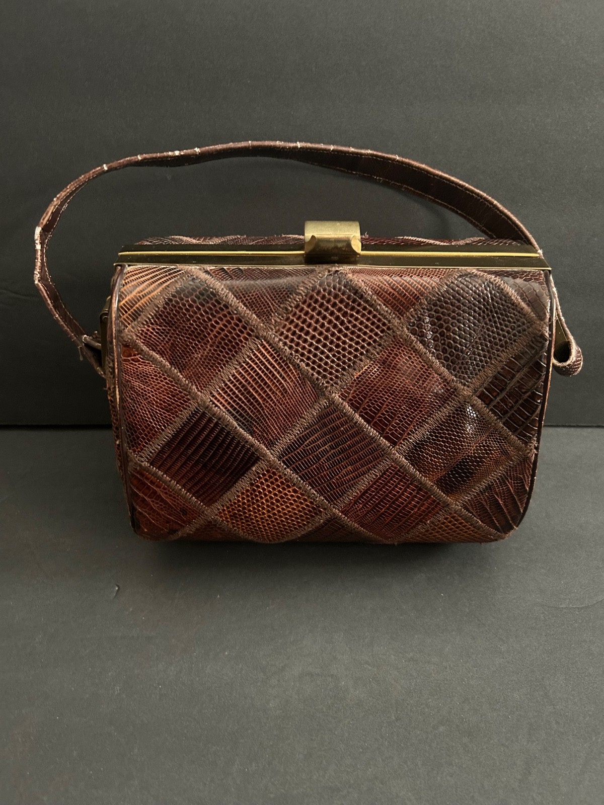 VINTAGE 1950'S PATCHWORK PATTERN BOX STYLE PURSE - image 1