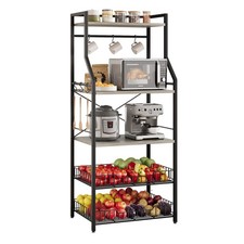 Image of 5-Tier Bakers Rack Microwave Stand Coffee Bar Station with Baskets Hooks Shelves