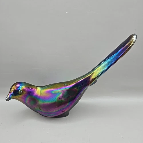 Fenton Glass Dichroic Bird Of Happiness Figure Colorful Iridescent Oil Slick