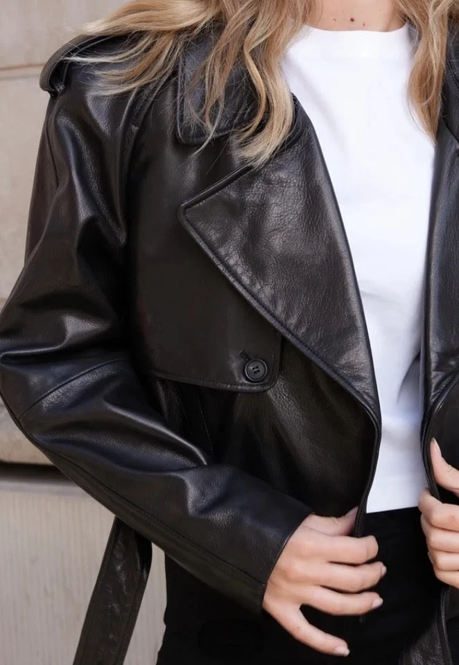 Star Colecttion Damen Schwarze Lederjacke Easy Rider Moto Biker Kurz - Bild 3 von 4