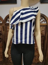 Lucca One Shoulder XS Striped  Navy NWT $88 #CB2