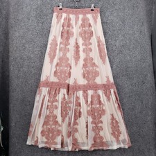 ALTAR'd State Arissa S Floral Skirt Womens L Large Pink Maxi Lace Boho Festival