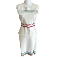 Diane Von Furstenberg 2-Piece Dress Set Size Medium Ivory Striped Peplum Skirt