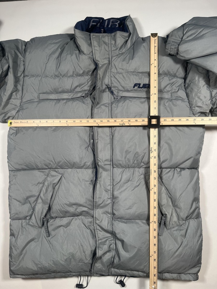 FUBU Jacket Mens XL Gray Navy Reversible Down Puffer Full Zip Logo