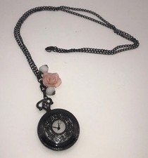 Pocket Watch Black Round White Face With 32  Chain