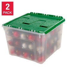 IRIS 60QT Stackable Ornament Storage Bin, 2-pack