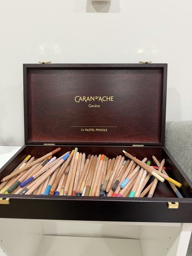 100 Caran D’ache Pastel Pencils Lot with wooden box