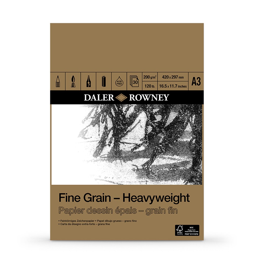 Daler-Rowney : Fine Grain : Heavyweight Cartridge Pad : 200gsm : 30 Sheets : A3
