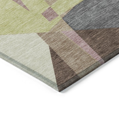 8' X 10' Khaki Beige And Mauve Geometric Washable Rug - Picture 3 of 9