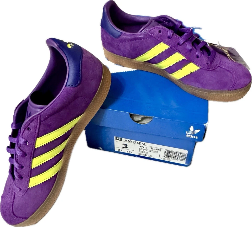 Adidas Gazelle C Talla 3 Púrpura/Amarillo Gamuza Nuevo En Caja Foto 2 de 4