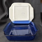 Vintage - Blue Pyrex 222-S Ribbed Scalloped 2 QT 2L - 8x8x2 with Lid 222-PC