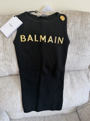 Balmain Kids Dress Logo Embellished Size 4 New With Tags $875   Authentic