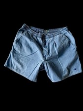 Vintage 1990 s OP Ocean Pacific Chambray Blue Elastic Shorts Medium Distressed