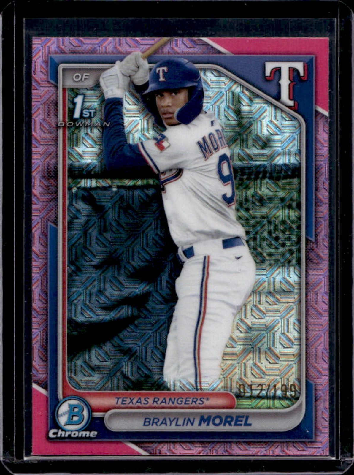 2024 Bowman Chrome Braylin Morel Mega Box Pink Mojo Refractor 1st #/199 Rangers