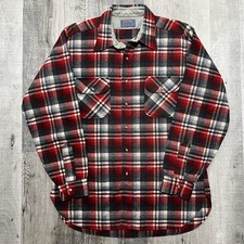 VTG 70s Pendleton Plaid Wool Loop Collar Jac-Shirt Mens Sz L USA Made Flannel