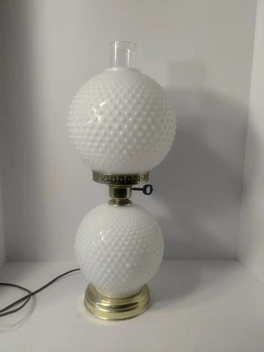 Vintage Mini Milk Glass Table Lamp 8 in. Hobnail GWTW
