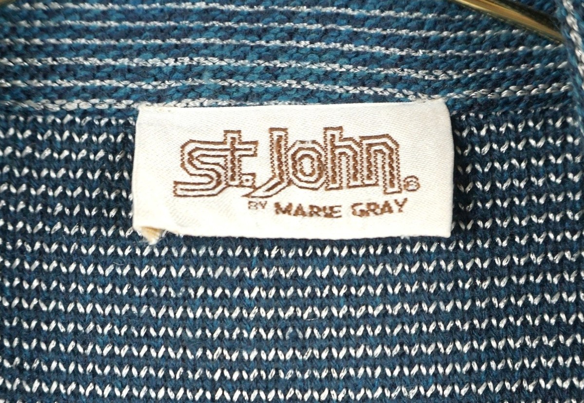ST JOHN COLLECTION MARIE GRAY NAVY WOMENS KNIT VINTAGE STRIPED