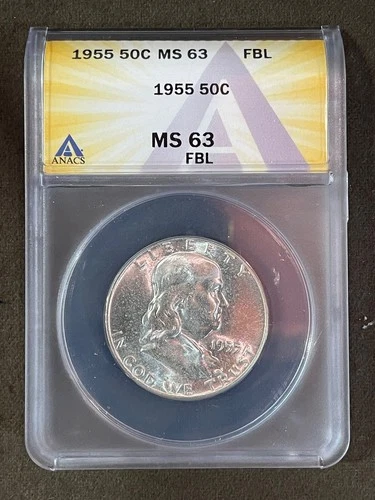 1955 Franklin Half Dollar ANACS MS 63 FBL
