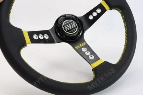 SPARCO LEATHER DEEP DISH STEERING WHEEL 14"INCH UNIVERSAL CAR Yellow COLOUR - Picture 4 of 9