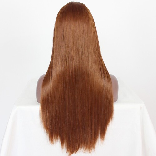 Orange Wig Women Long Straight Heat Resistant Synthetic Hair Cosplay Middle Part - Picture 2 of 8