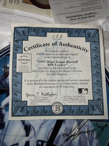 5X Bradford Exchange 90’s VTG Ken Griffey Jr Plate COA RBI Seattle Mariners - Picture 4 of 13
