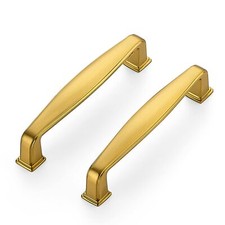 5 Pack Solid 3-3/4 Inch Cabinet Handles Brushed Brass Cabinet Pulls and Drawe...