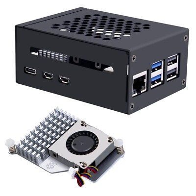 Raspberry Pi 5 Gehäuse Metall mit Active Cooler für M.2 NVMe SSD Support USB