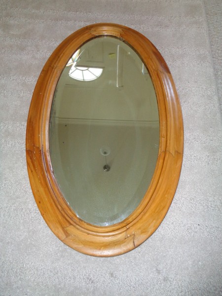 1900 oak cherrywood oval wall frame interlocking wood original mirror thick mold