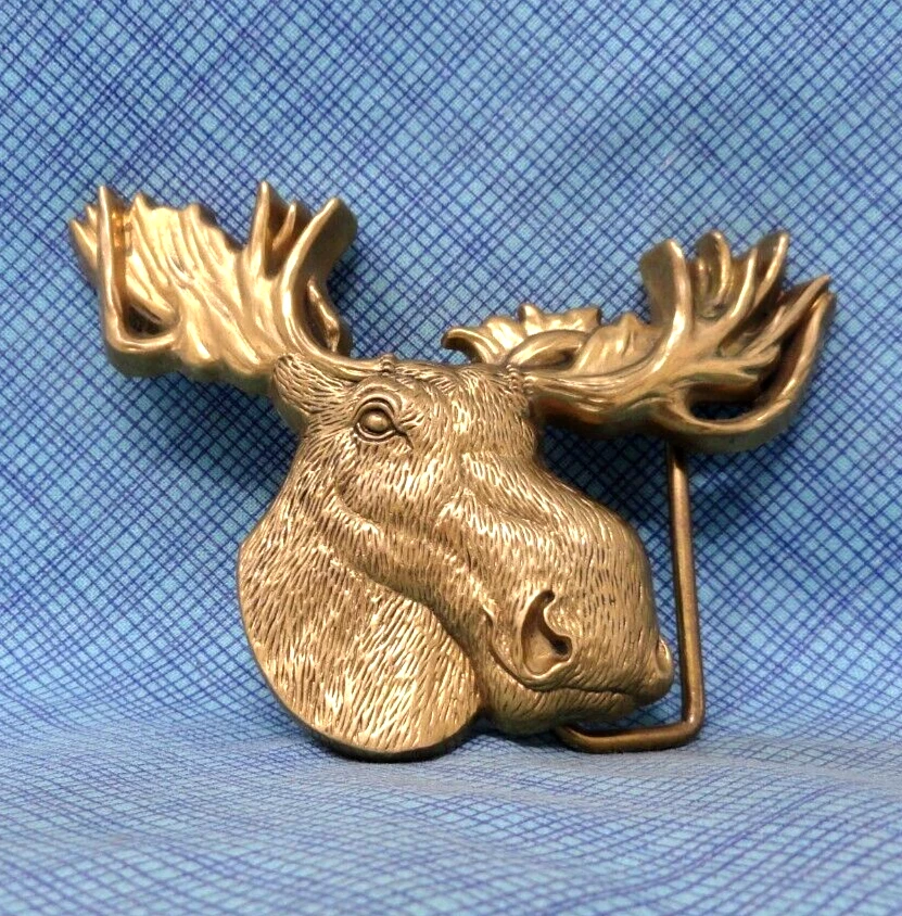 Hebilla de cinturón alce recortada en 3D latón espíritu animal de colección 1980 barón Taiwán .QRT905 Foto 2 de 4