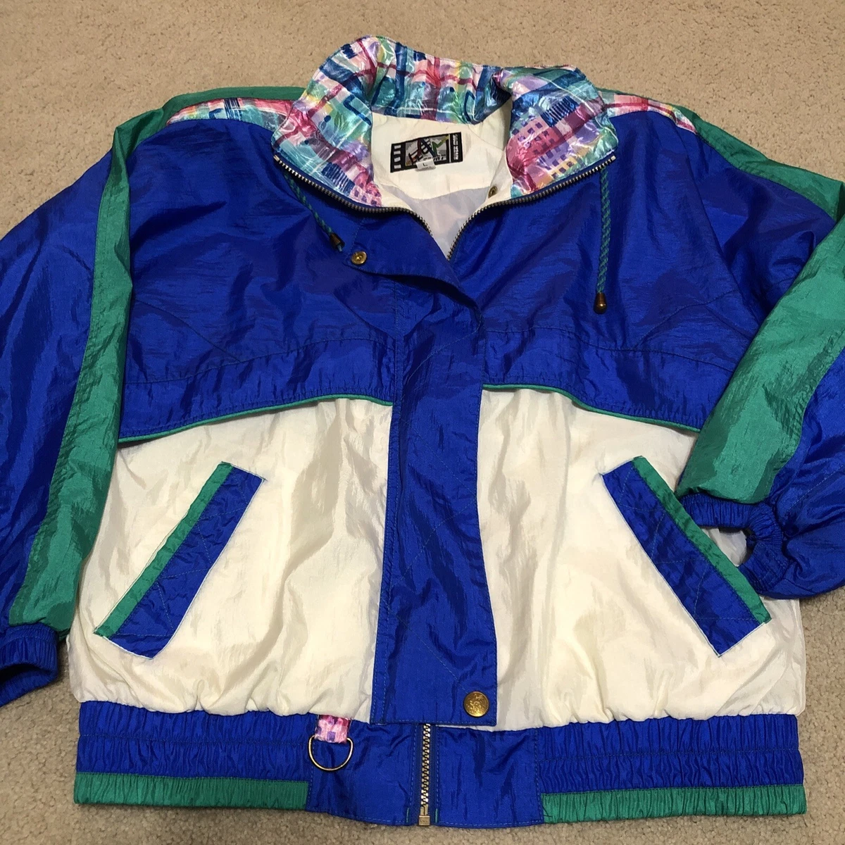 RE Sport River Edge Retro Windbreaker Jacket Large Blue Green