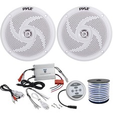 2 x Pyle PLMRS4W 4" 100W Stereo Speakers, 2-Channel Boat Amplifier, Speaker Wire