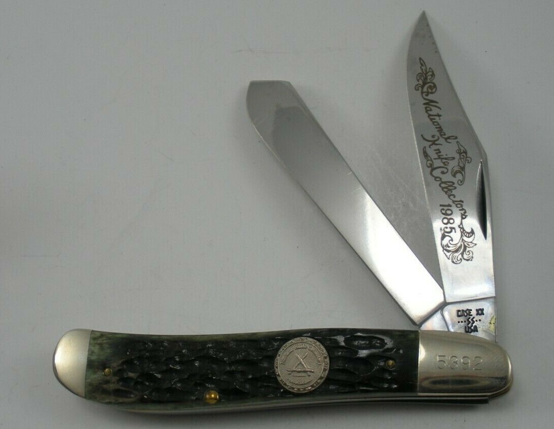 1985 CASE NKCA CLUB DOG LEG TRAPPER KNIFE #G6240 SP SS NEVER USED