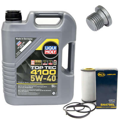 Motoröl Set 5W-40 5 Liter + Ölfilter SH 4796 L + Schraube für Audi A3 Skoda VW