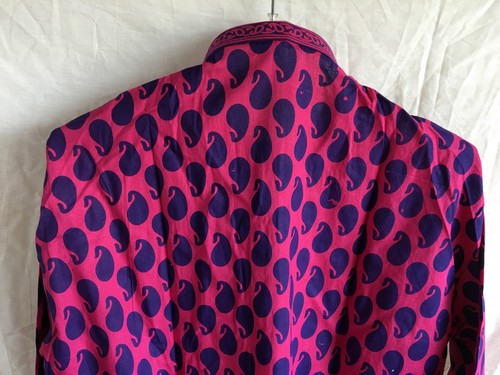 Pink Paisley Cotton Kurta Men Women Casual Ethnic collar L 44" chest - Picture 11 of 12