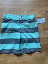 Cat and Jack Boys Swim Shorts Size XS 4/5 Grey / Green