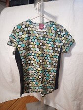 Divine Scrubs By JDM Large Scrub Top Turquoise White Gray Bubbles