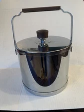 Vintage Atapco MCM Chrome Stainless Ice Bucket Barware Mancave Made USA 1970's